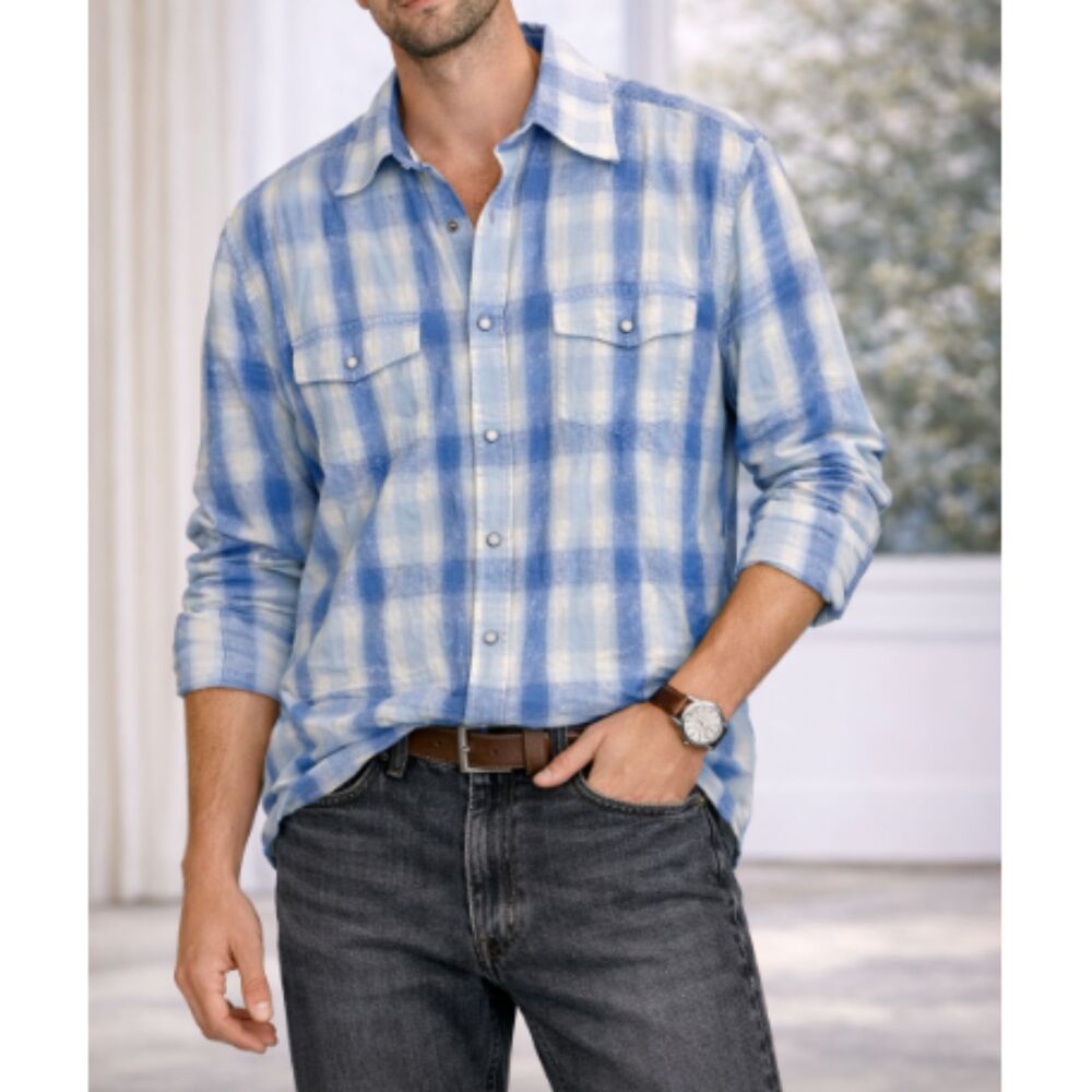 Wrangler Western Blue Checkered Press Snap Shirt Men’s Size Large Casual NWT